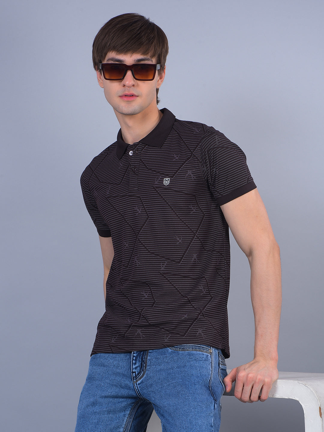 cobb brown printed polo neck t-shirt