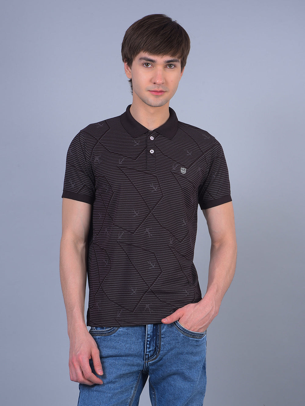 cobb brown printed polo neck t-shirt