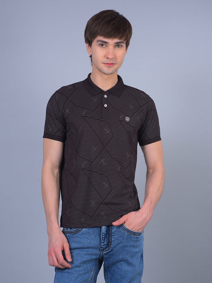 cobb brown printed polo neck t-shirt