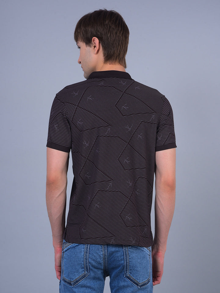 cobb brown printed polo neck t-shirt