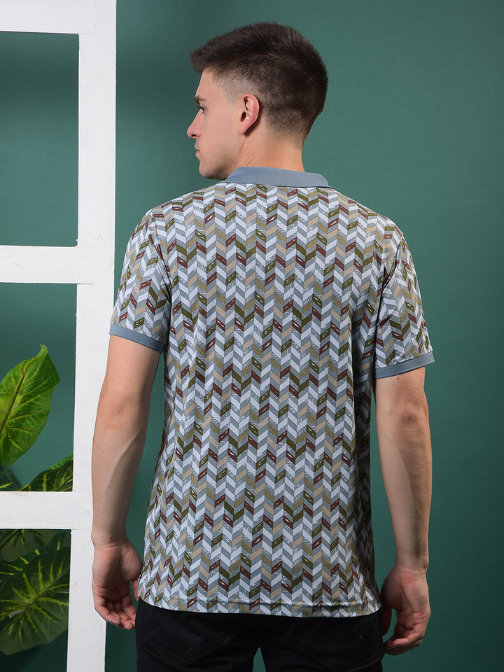 cobb grey printed polo neck t-shirt