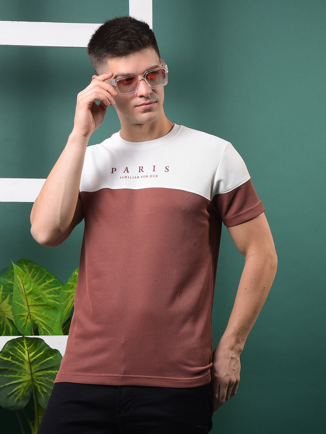 cobb merlot red color-block round neck t-shirt