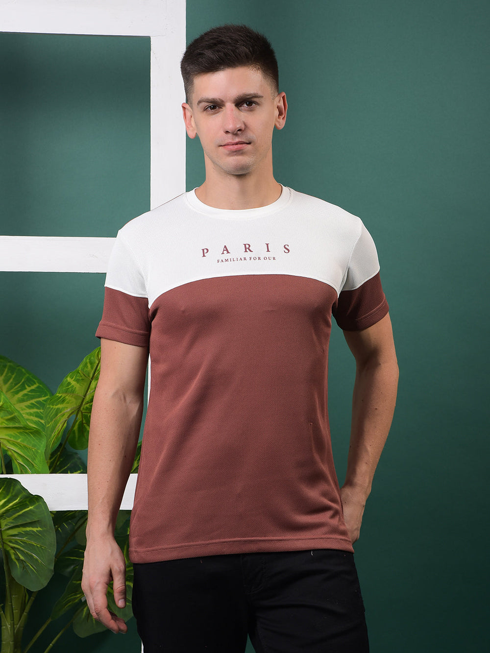 cobb merlot red color-block round neck t-shirt