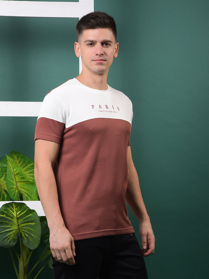 COBB MERLOT RED COLOR-BLOCK ROUND NECK T-SHIRT