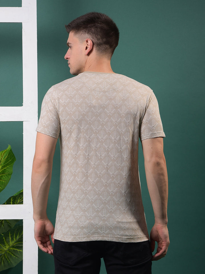 cobb beige self-design round neck t-shirt