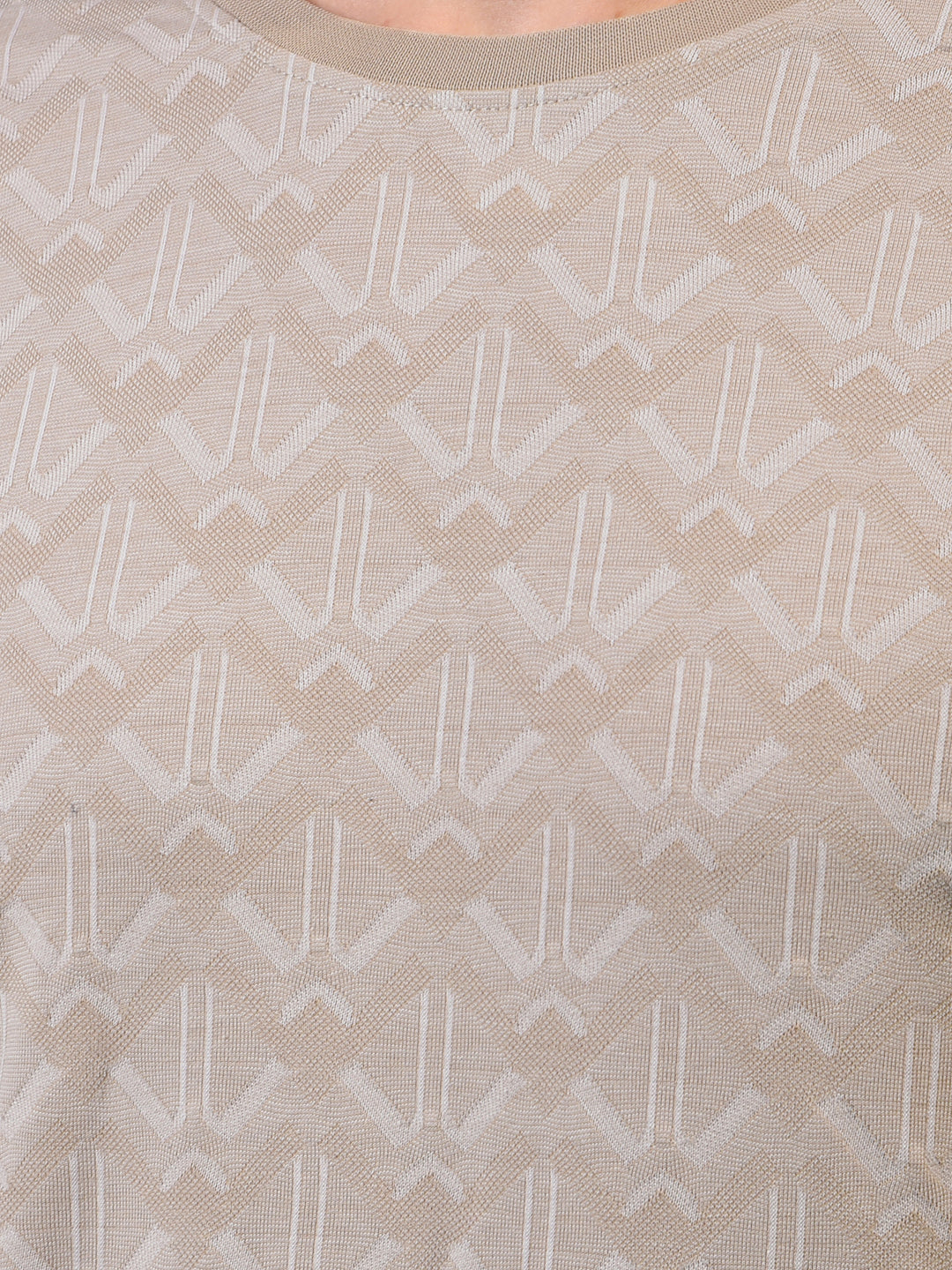 cobb beige self-design round neck t-shirt