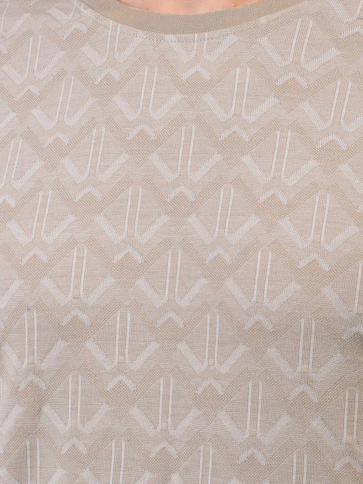 cobb beige self-design round neck t-shirt