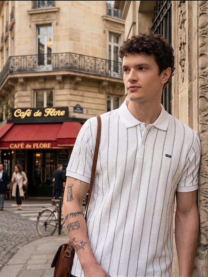 cobb white striped polo neck t-shirt