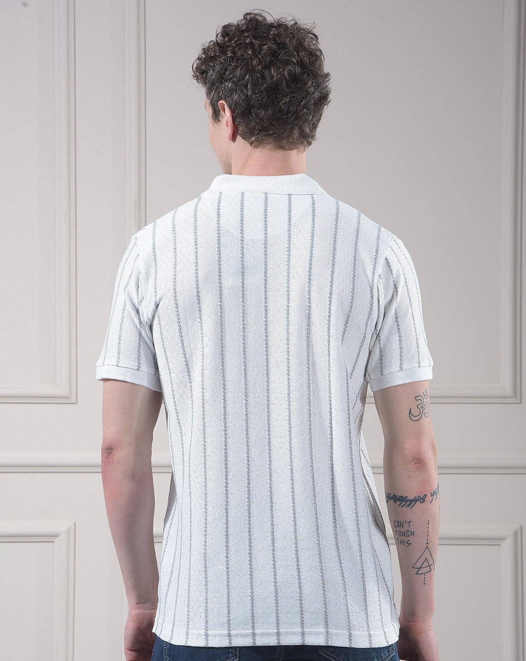 cobb white striped polo neck t-shirt