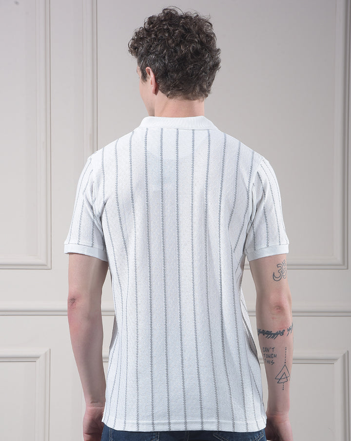 cobb white striped polo neck t-shirt