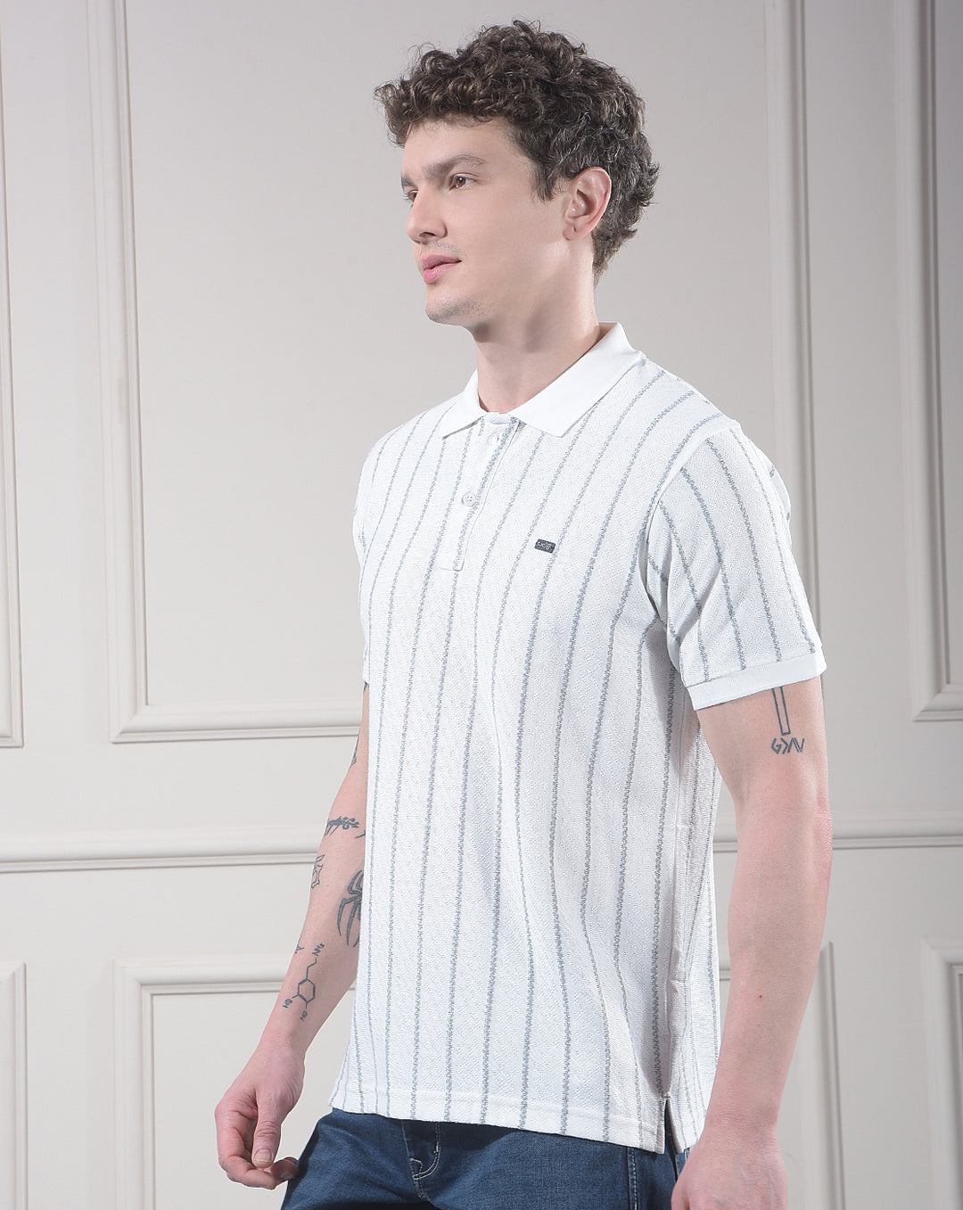 cobb white striped polo neck t-shirt