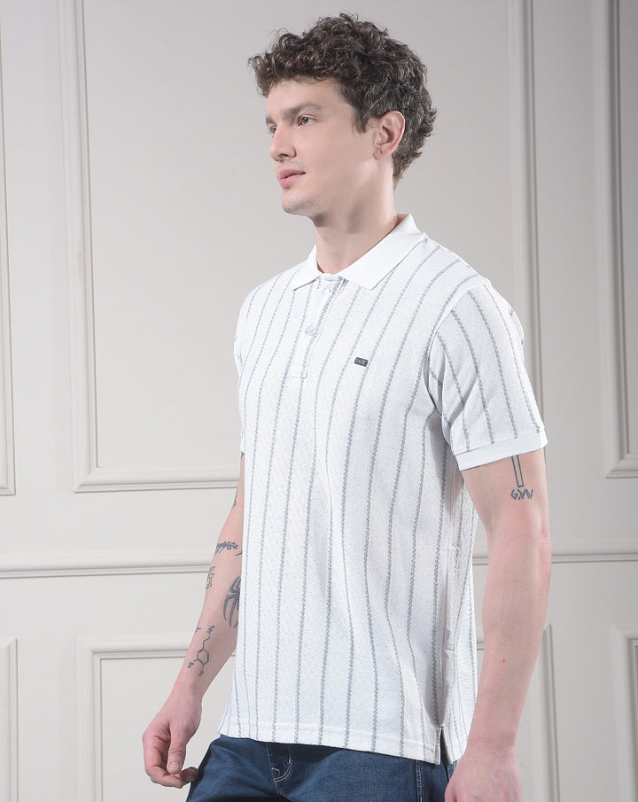cobb white striped polo neck t-shirt