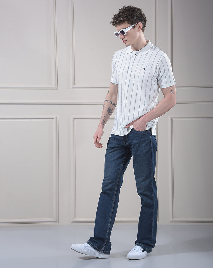 COBB WHITE STRIPED POLO NECK T-SHIRT