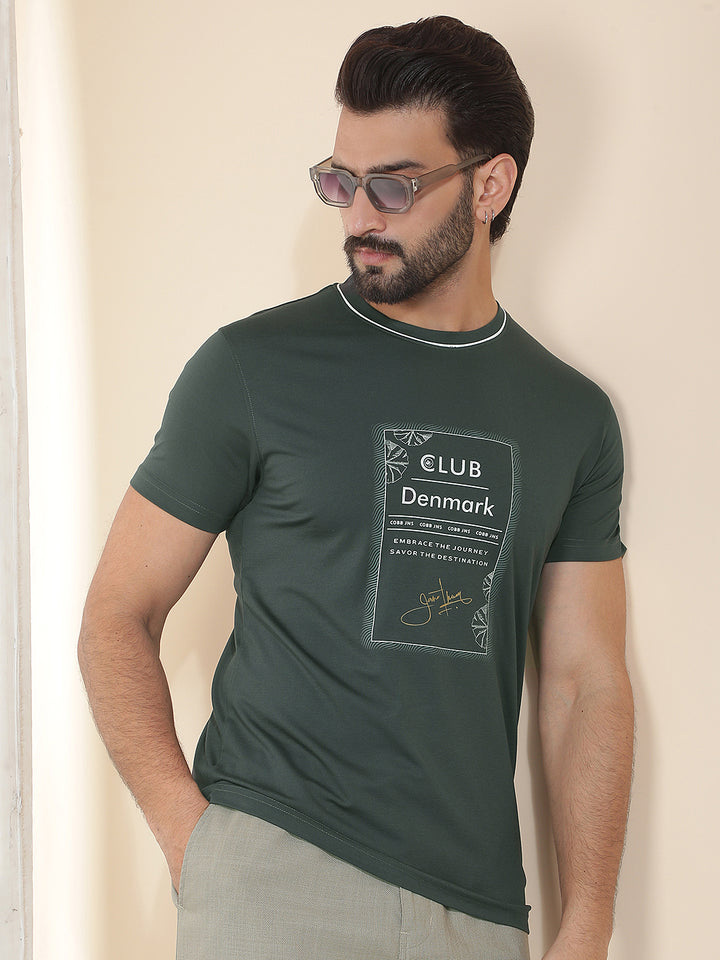 cobb bottle green printed round neck t-shirt