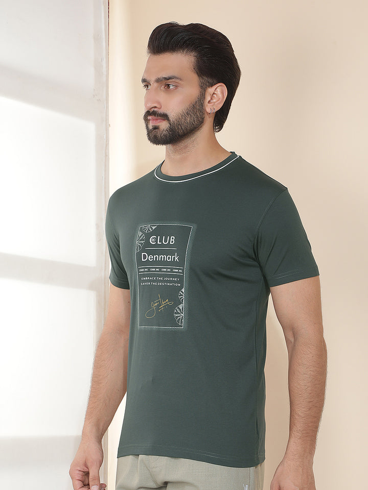 cobb bottle green printed round neck t-shirt