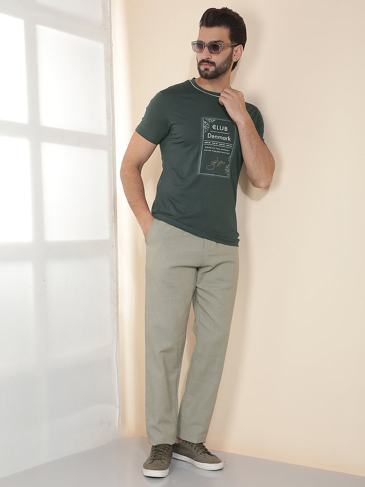 COBB BOTTLE GREEN PRINTED ROUND NECK T-SHIRT