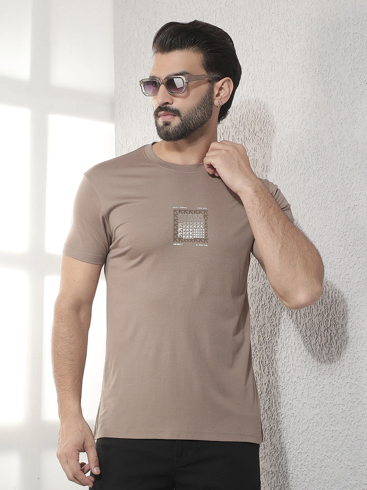 cobb brown printed round neck t-shirt