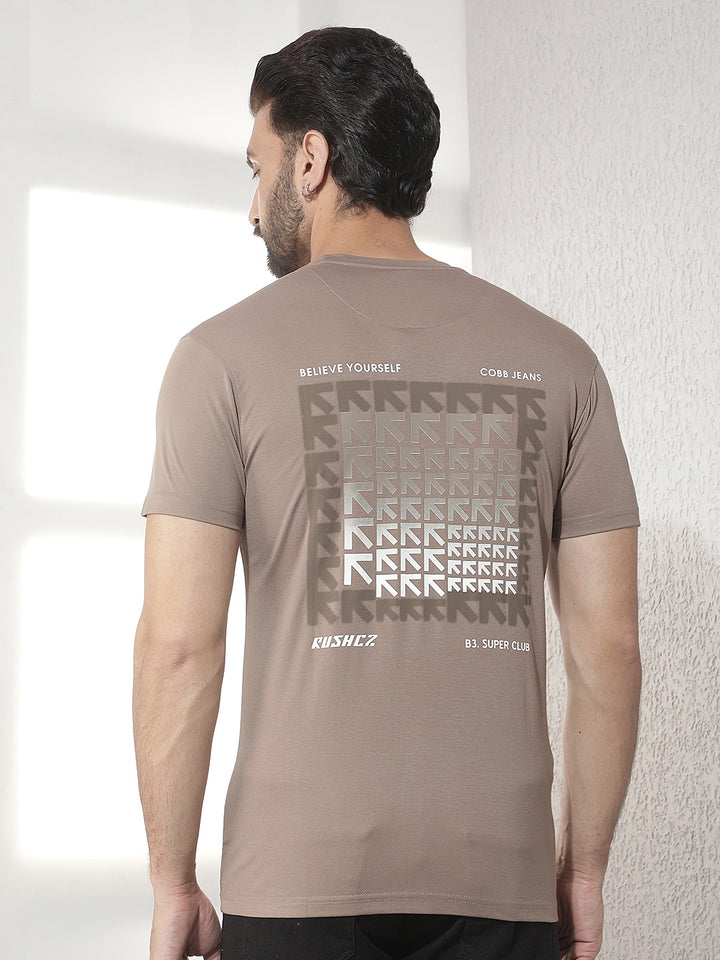 cobb brown printed round neck t-shirt