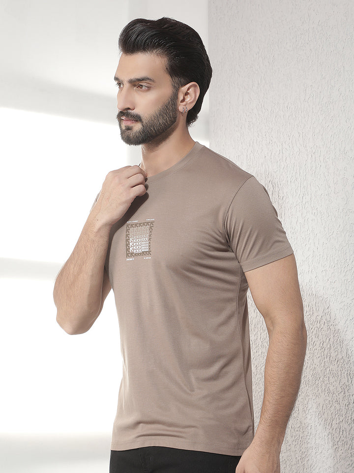 cobb brown printed round neck t-shirt