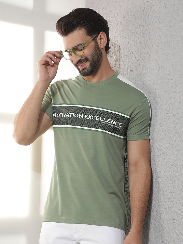 cobb pista green printed round neck t-shirt