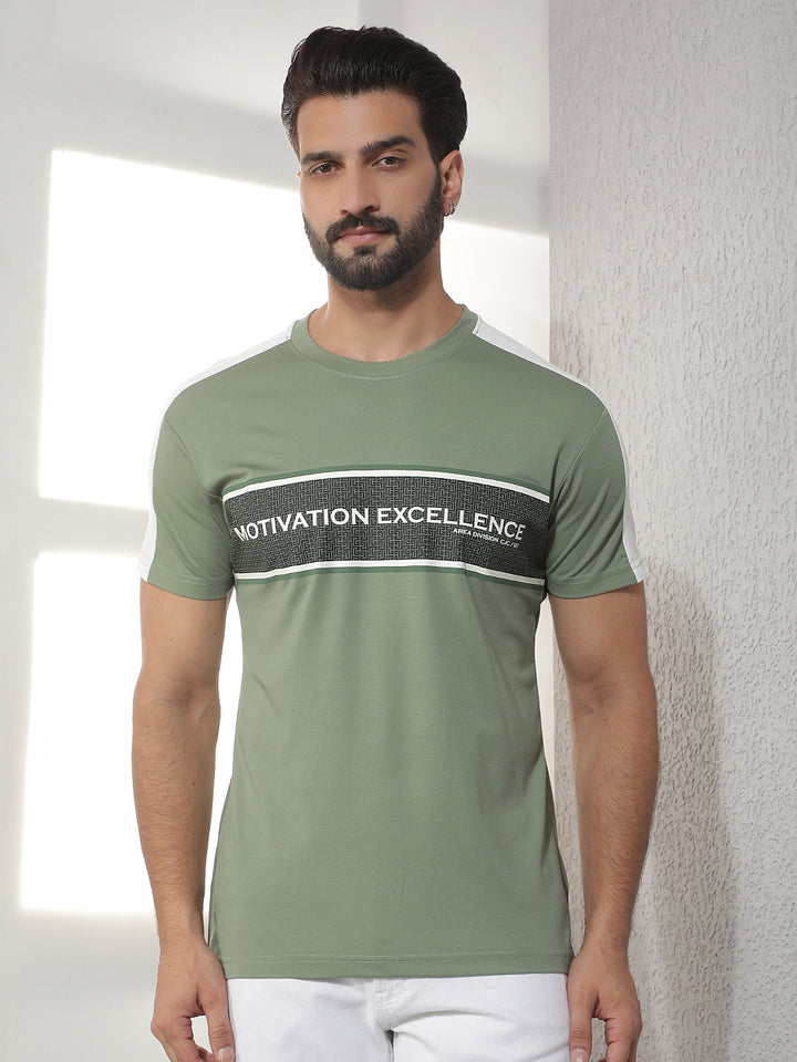cobb pista green printed round neck t-shirt