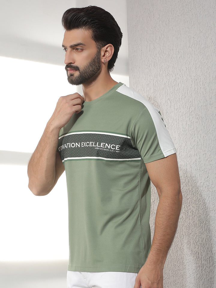 cobb pista green printed round neck t-shirt