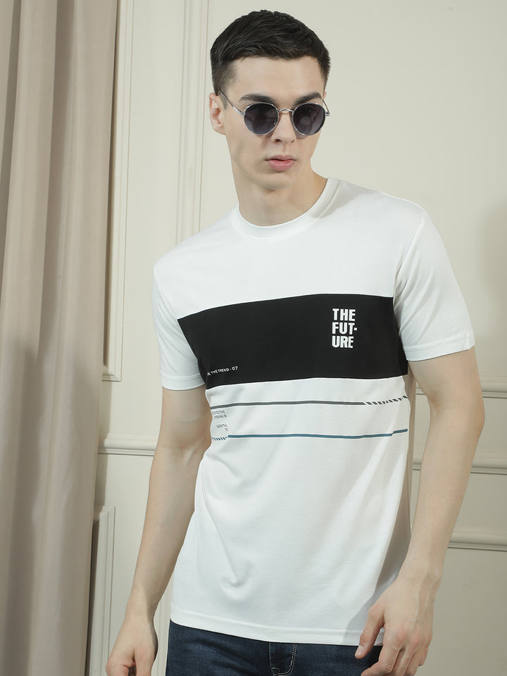 cobb white striped round neck t-shirt