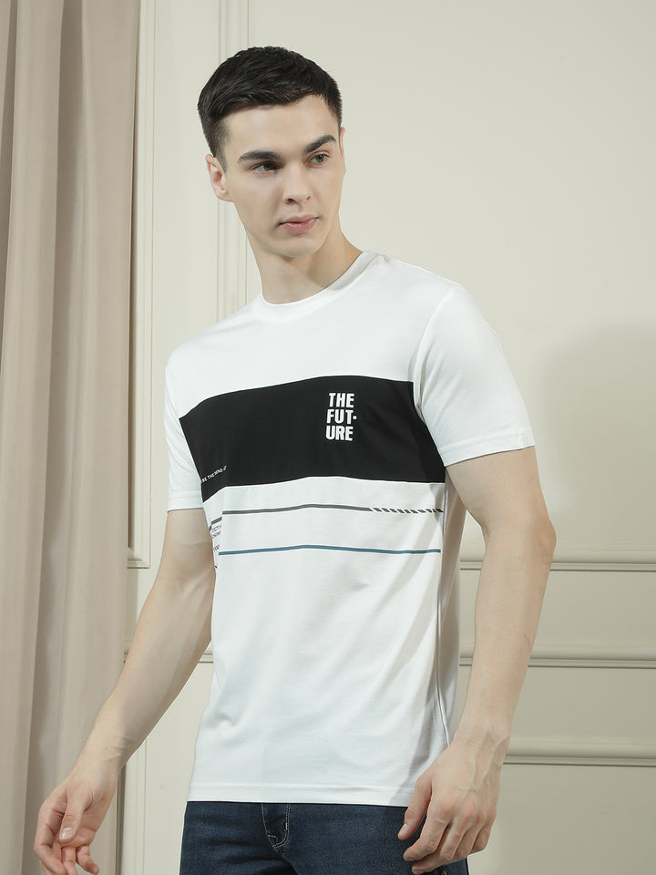 cobb white striped round neck t-shirt