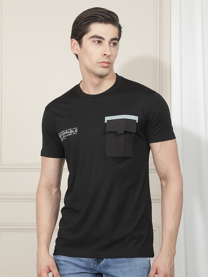 black printed round tees