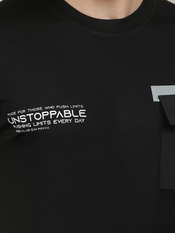black printed round tees