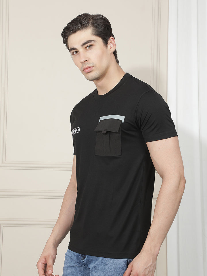 BLACK PRINTED ROUND TEES