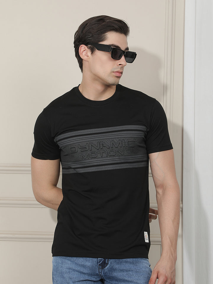 black printed round tees