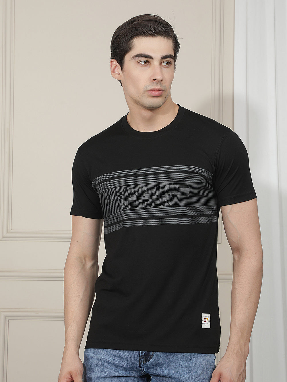 black printed round tees