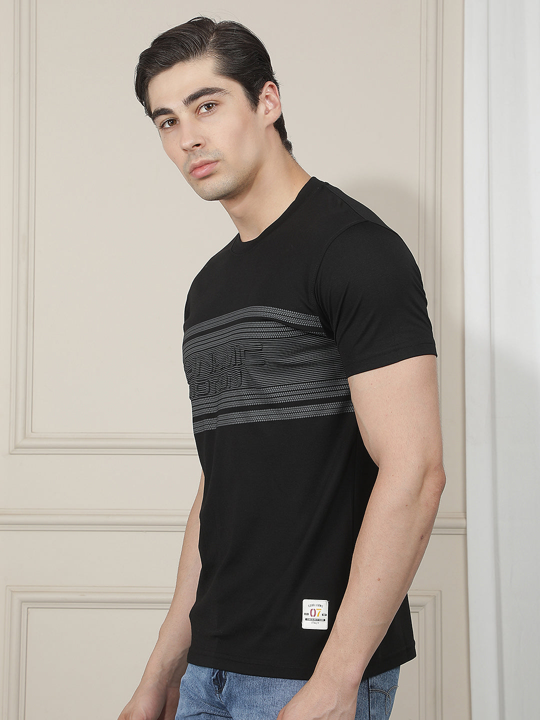 BLACK PRINTED ROUND TEES