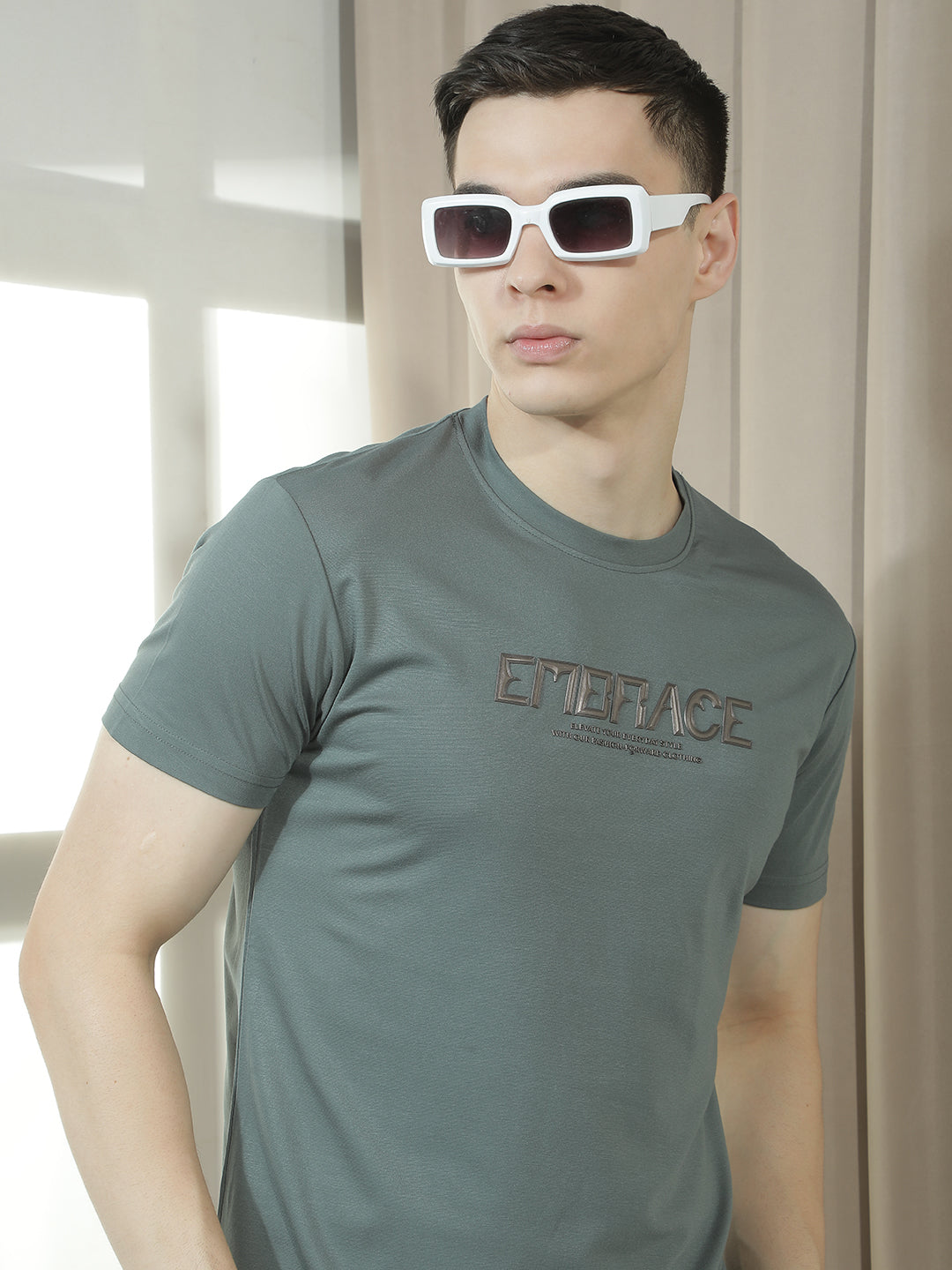 cobb olive printed round neck t-shirt