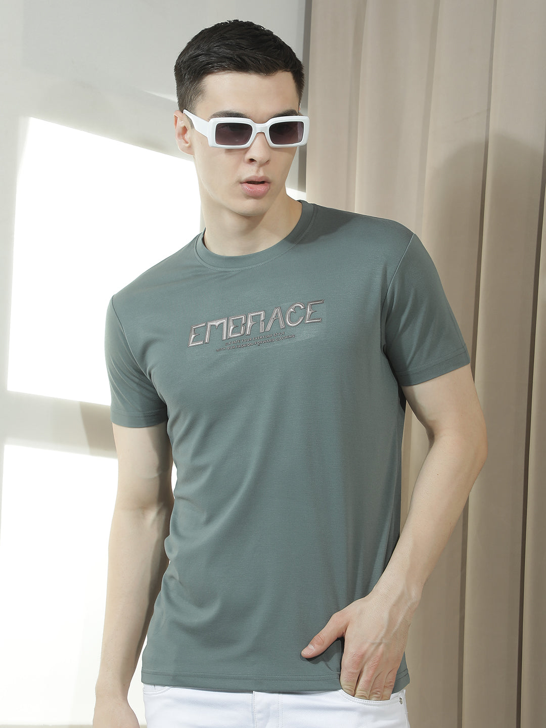 cobb olive printed round neck t-shirt