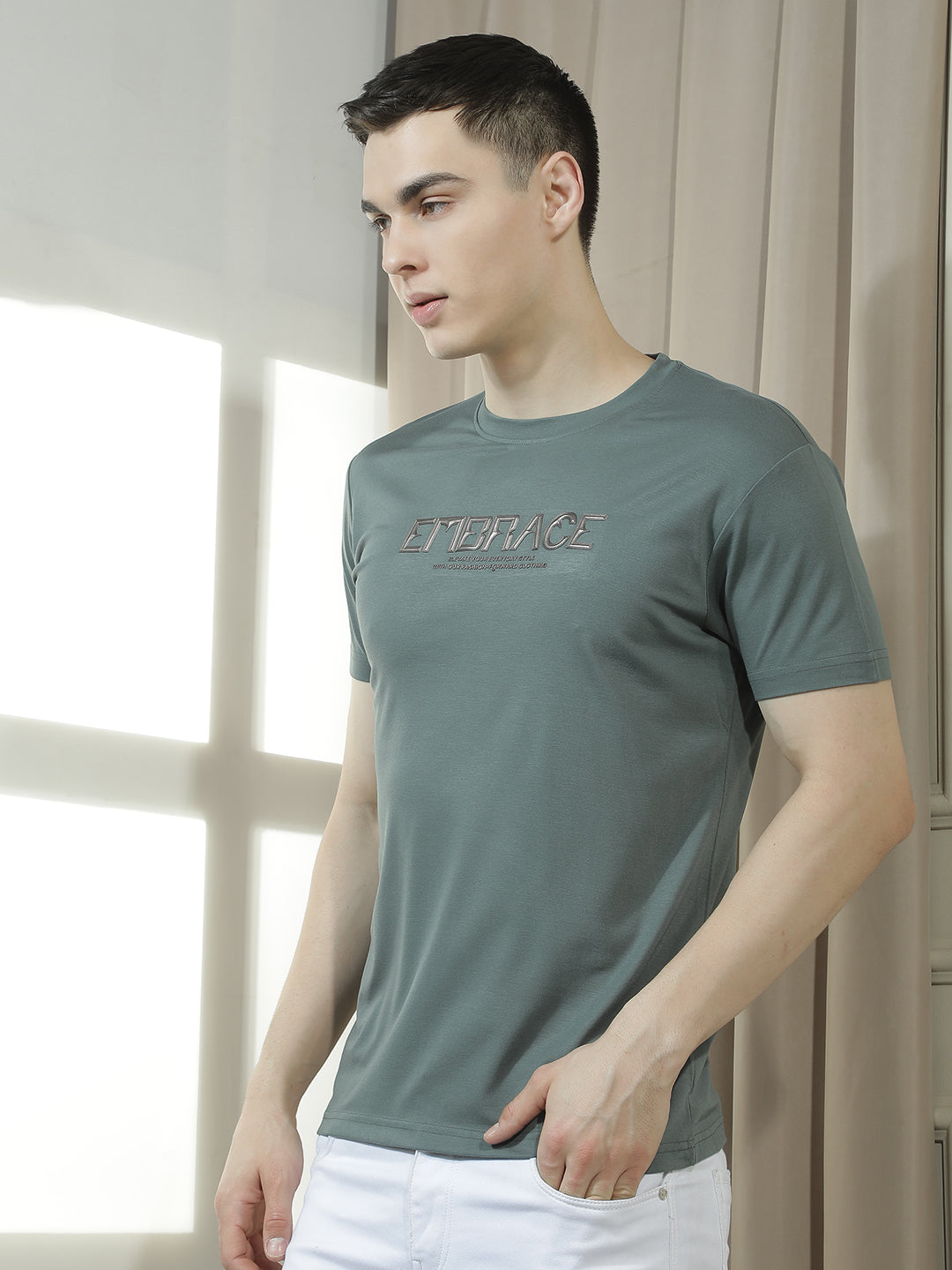 cobb olive printed round neck t-shirt