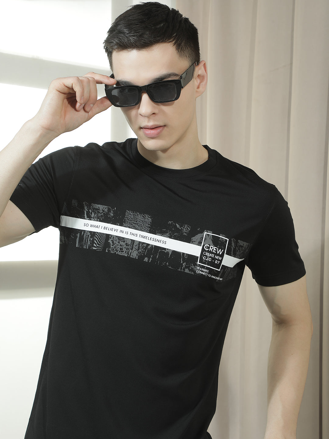 cobb black printed round neck t-shirt
