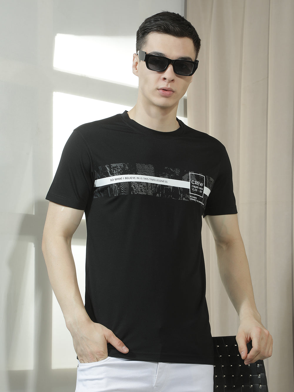cobb black printed round neck t-shirt
