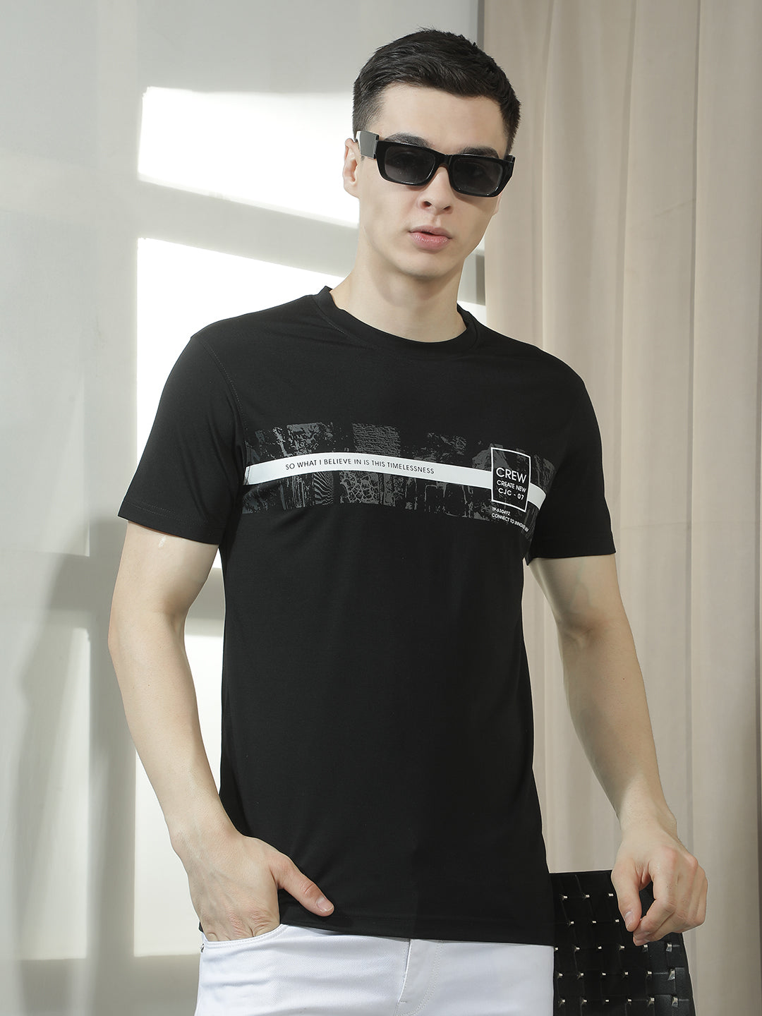 cobb black printed round neck t-shirt