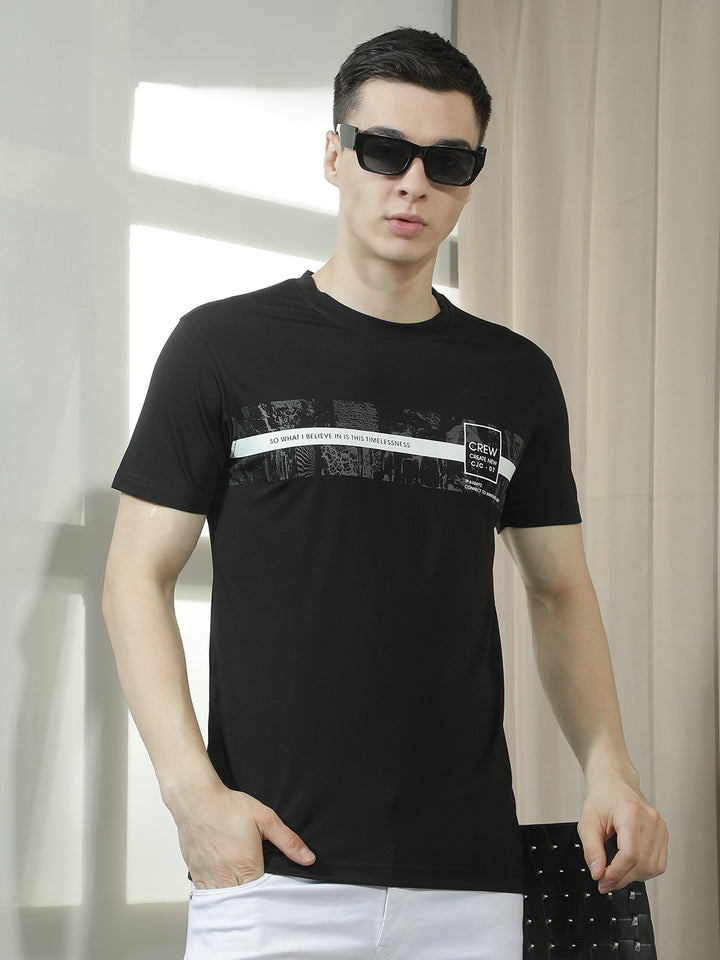 cobb black printed round neck t-shirt