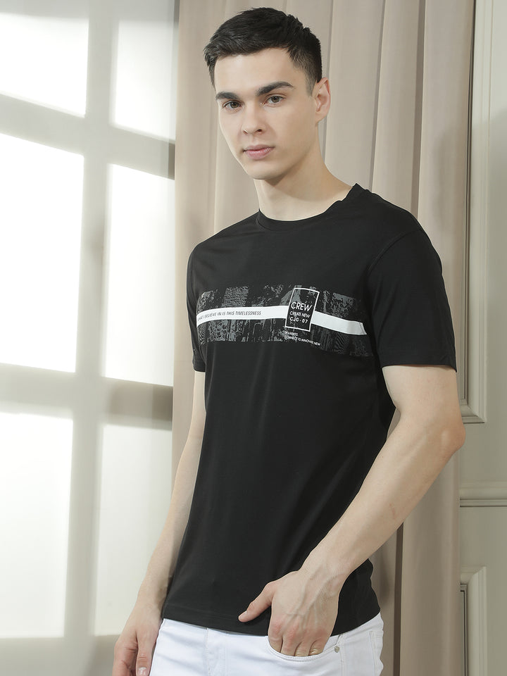 cobb black printed round neck t-shirt