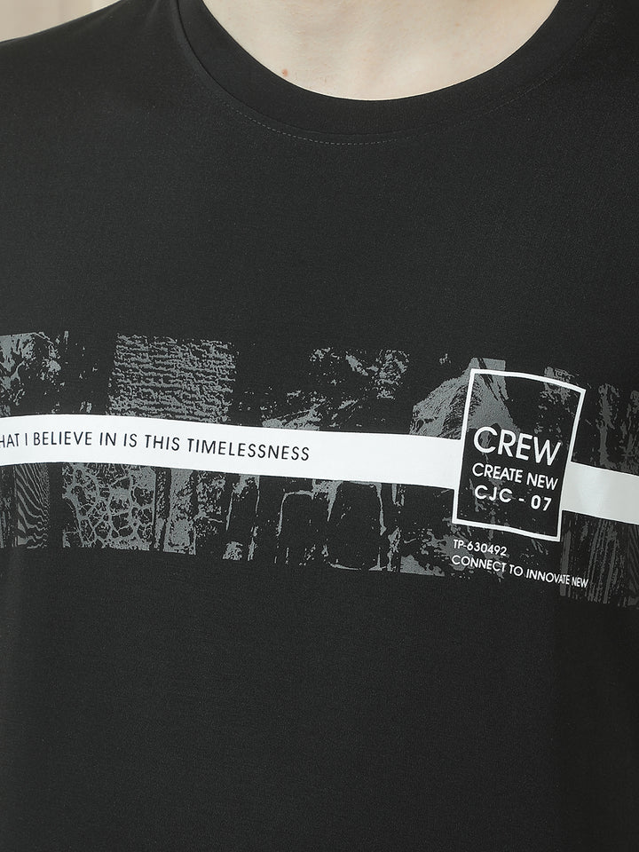 COBB BLACK PRINTED ROUND NECK T-SHIRT