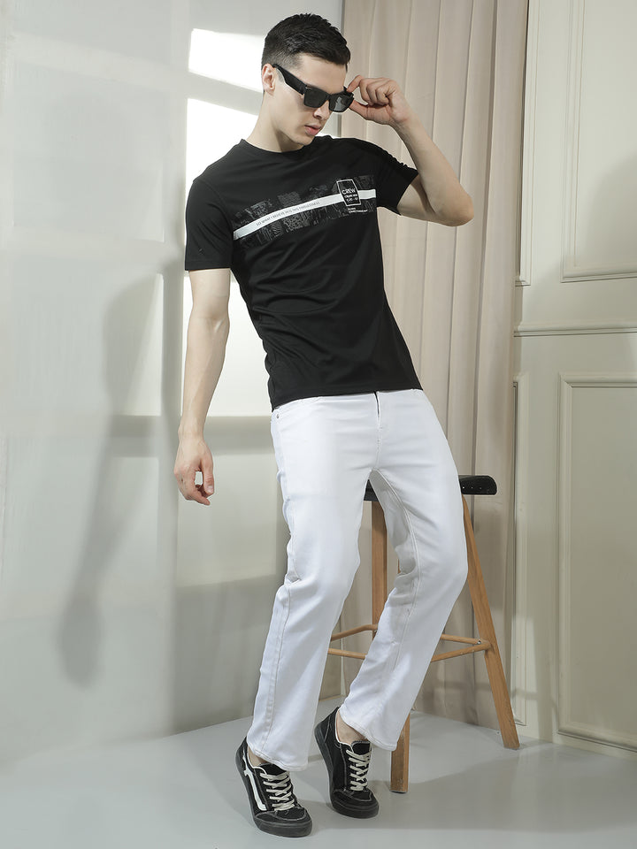 COBB BLACK PRINTED ROUND NECK T-SHIRT