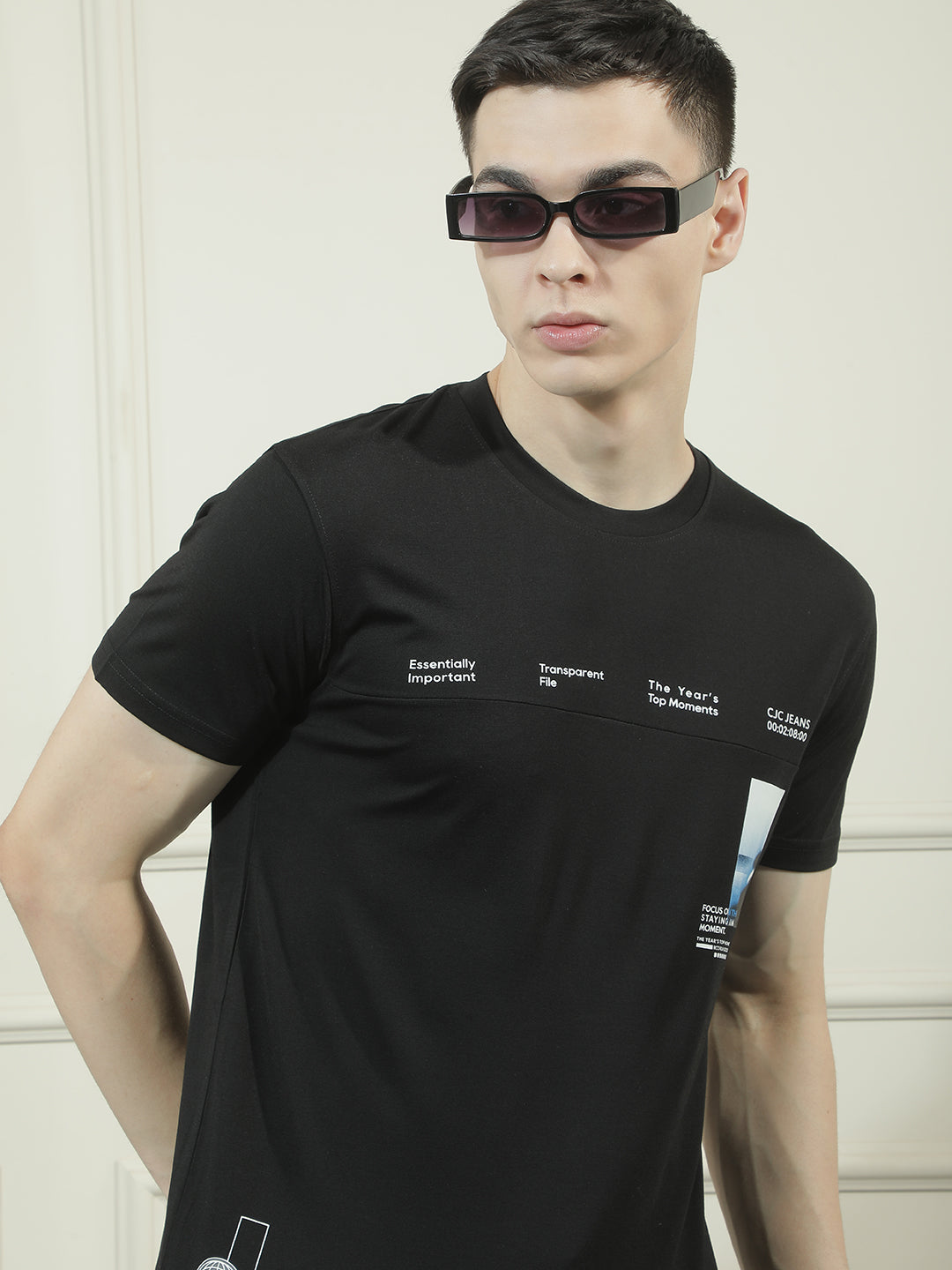 cobb black printed round neck t-shirt