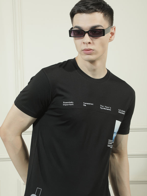 cobb black printed round neck t-shirt