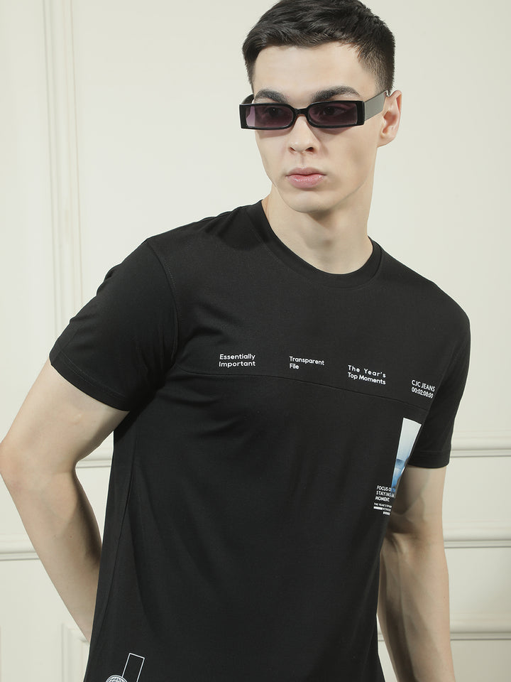 cobb black printed round neck t-shirt