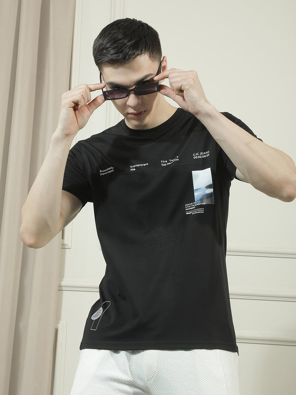 cobb black printed round neck t-shirt