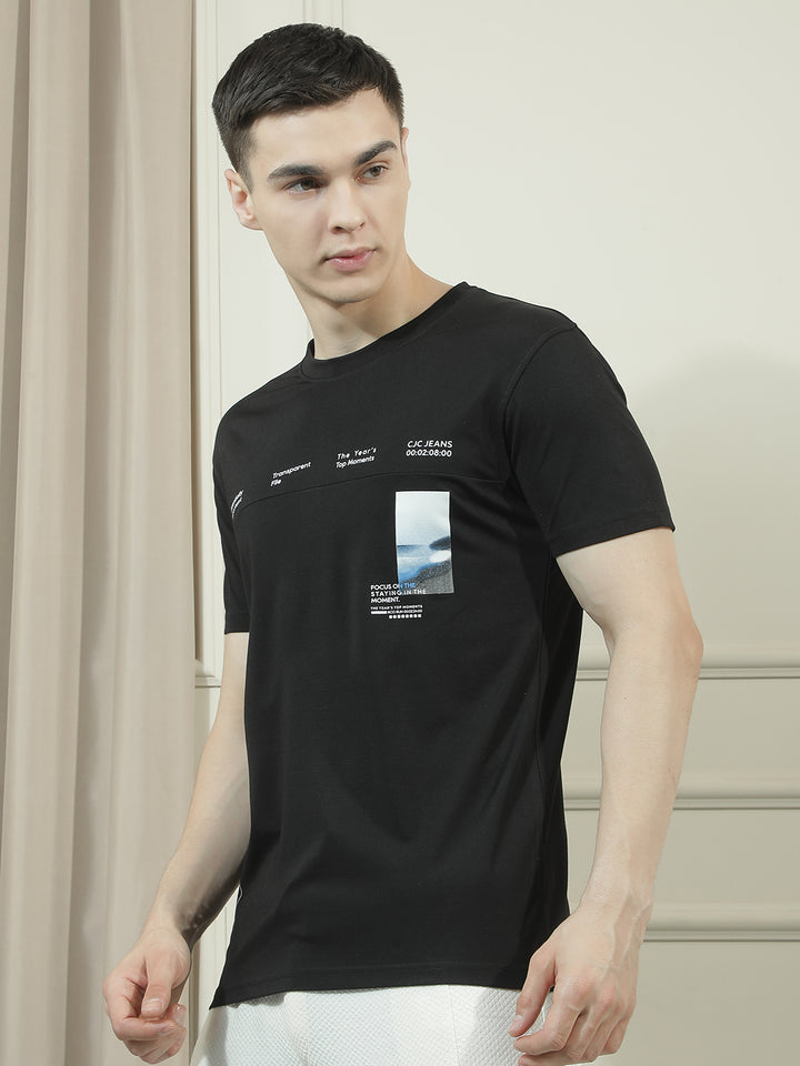 cobb black printed round neck t-shirt