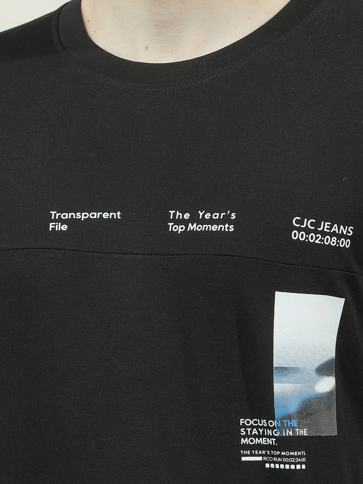 COBB BLACK PRINTED ROUND NECK T-SHIRT